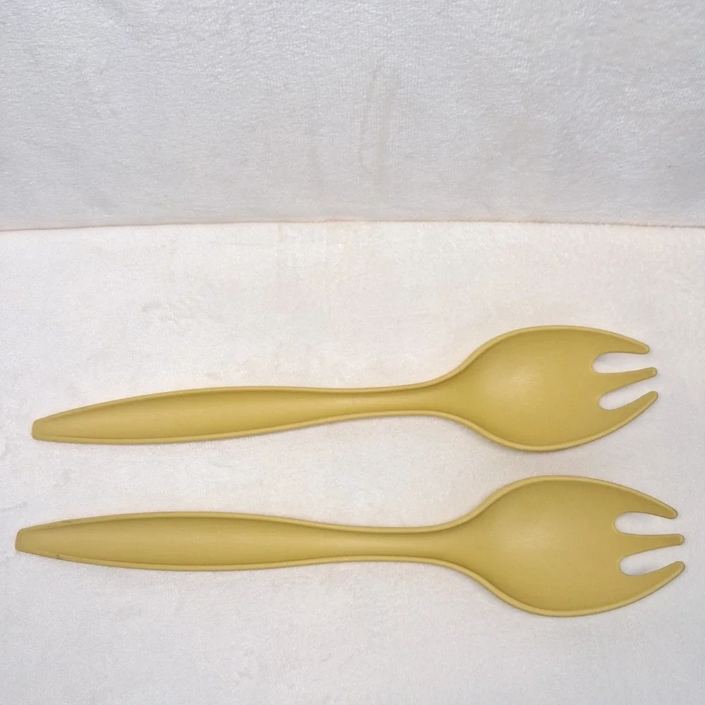 Tupperware Vintage Salad Serving Utensils 12'' Fork Spoon 2 Harvest Gold